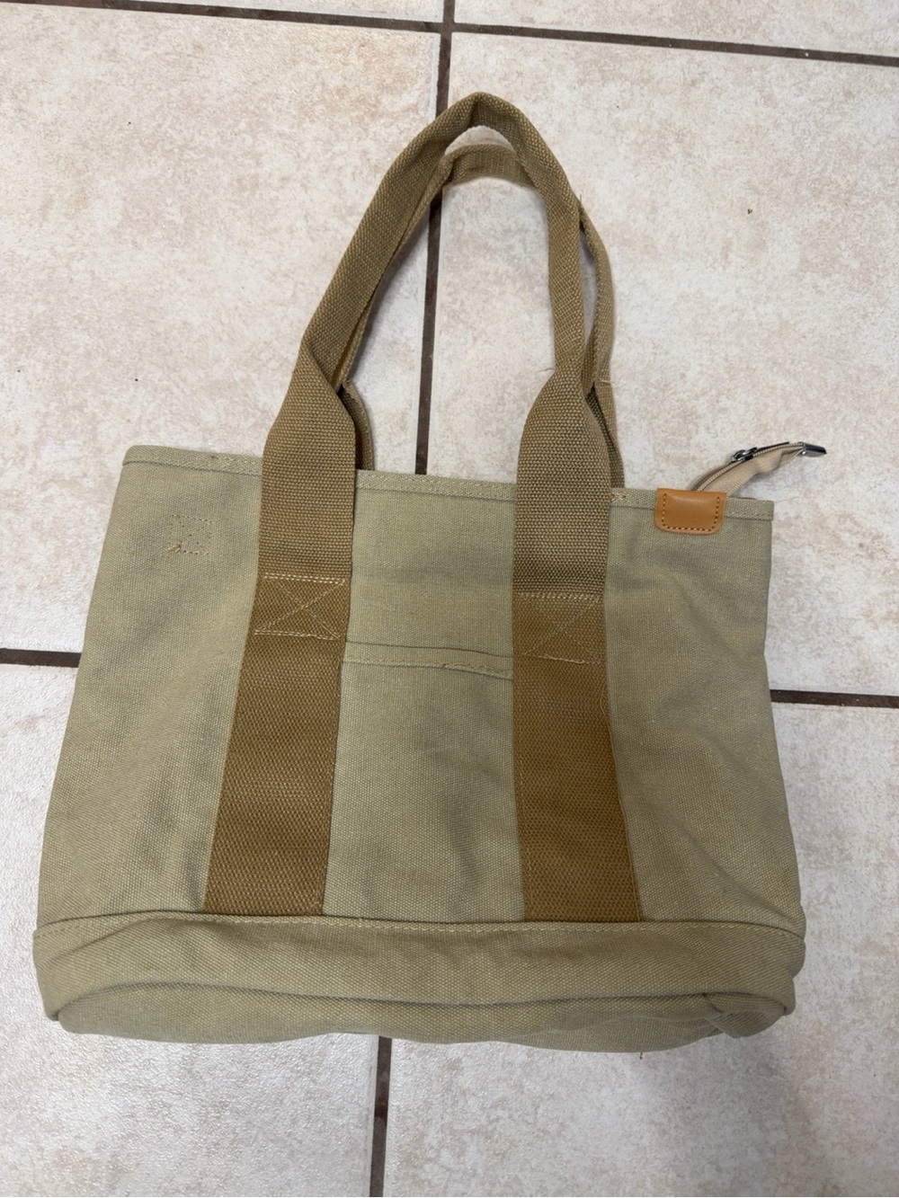Khaki Canvas Utility Tote Bag Multi Compartment Workwear Travel Shoulder Bag